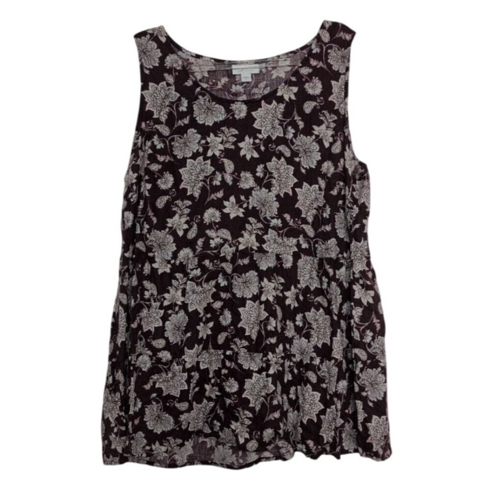 J Jill Love Linen Floral Tank Womens Size Medium Purple Casual Sleeveless Shirt